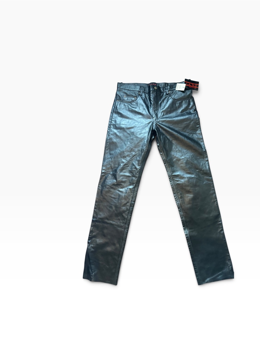 NWT Vintage Leather World Black Genuine Leather Pants Jeans 38X34 5 Pocket Biker